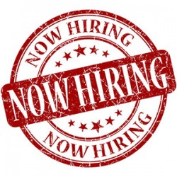 Now hiring grunge red round stamp